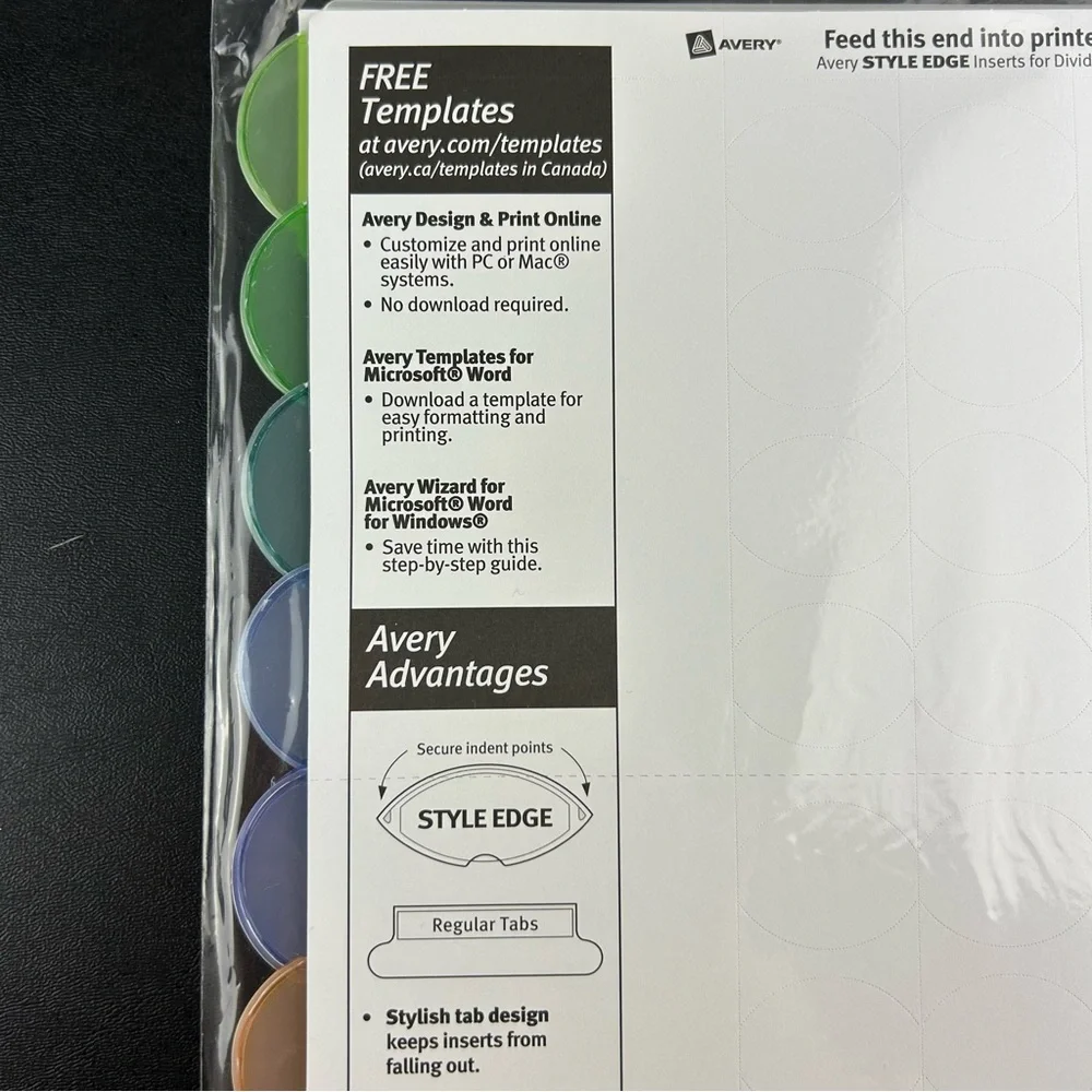 Avery 8 Tab Insertable Style Edge Plastic Dividers 11201 **Lot of 4**